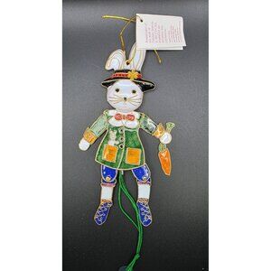 Vintage NYCO Cloisonne Enameled Art Pull String Bunny Easter Ornament